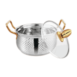Stainless Steel Handi With Glass Lid & Brass Handles