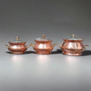 Copper Handi With Hammered Design & Glass Lid | Set Of 3