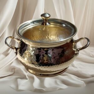 Hammered Brass Cooking Pot/Handi with Glass Lid