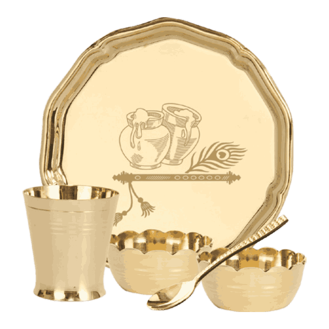 Traditional Handcrafted Brass Pital Puja Thali | Set Of 5