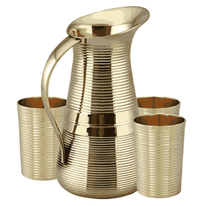 Brass Jug And Glass With Linning Design