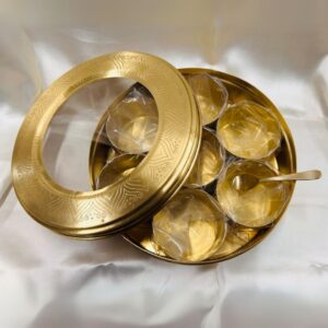 Brass Masala Box With Transparent Glass Cover