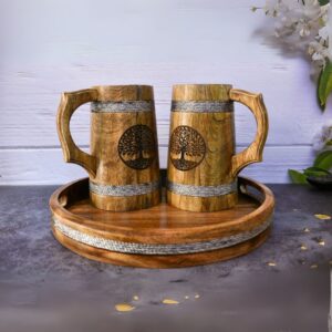 Designer Wooden Mug (Set Of 2)