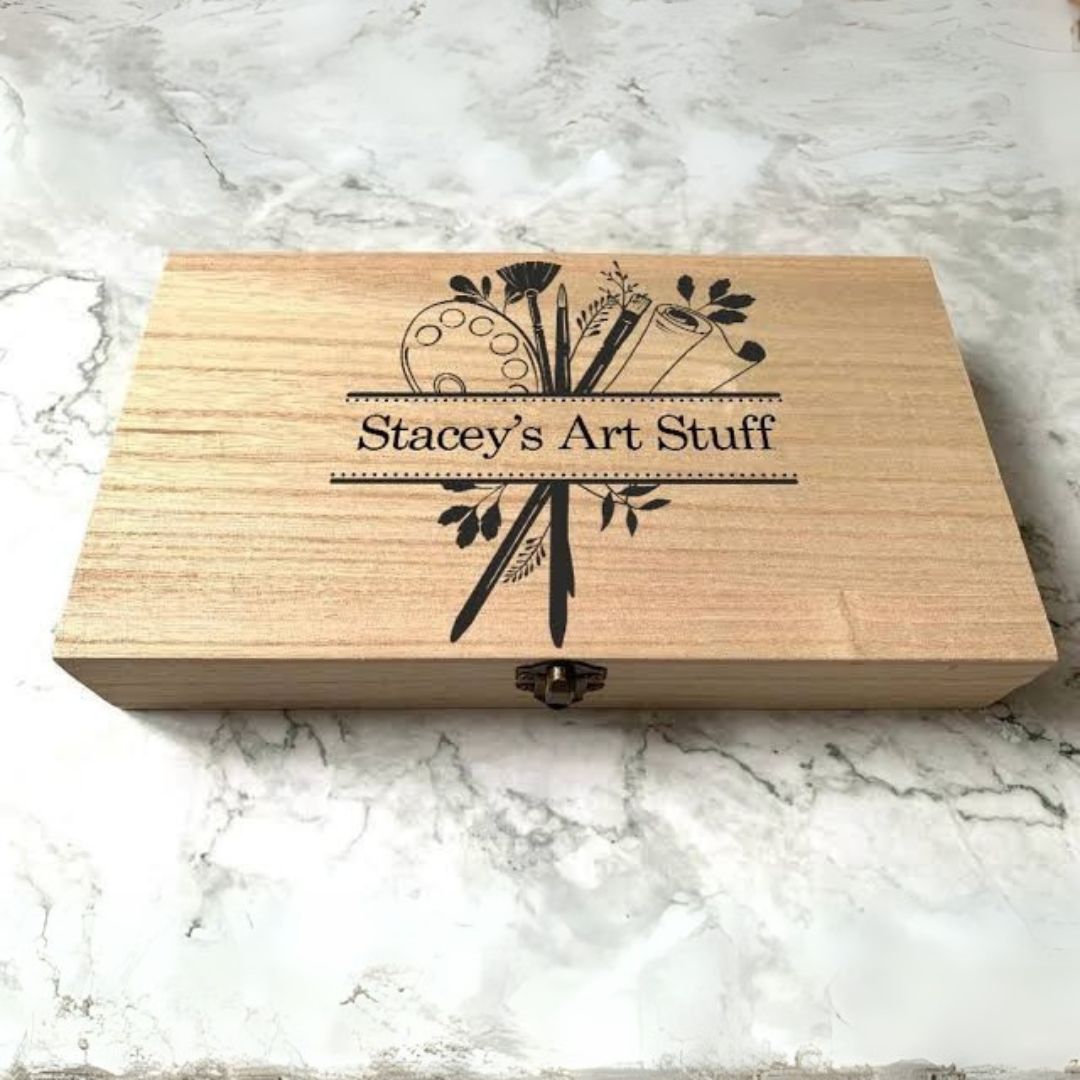 Wooden Art & Craft Box with Paintbrush and Palette