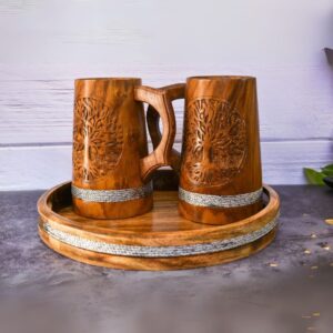 Viking Style Wooden Mug (Set Of 2)