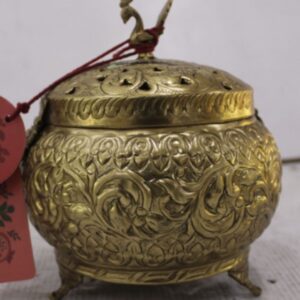 Brass Camphor Box With Floral Engraving
