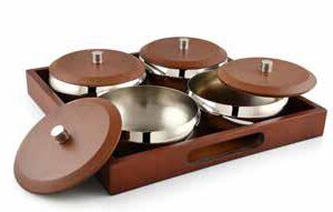 Stainless Steel 4 Pieces Serving Dish Bowl Set with Lid and Handle