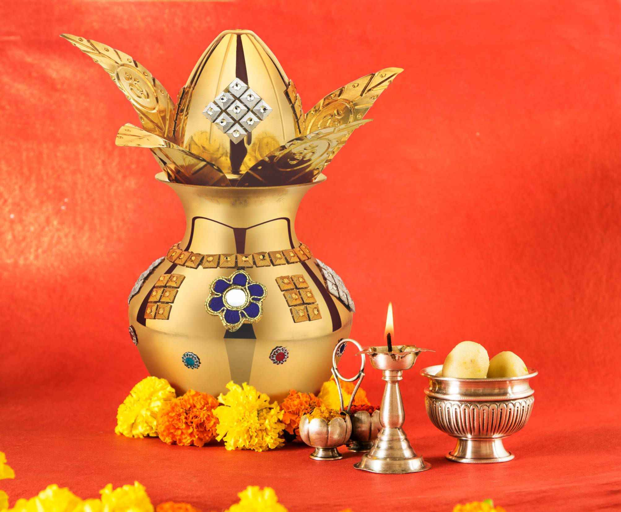 Decorative Brass Kalash Pooja Set with Accessories